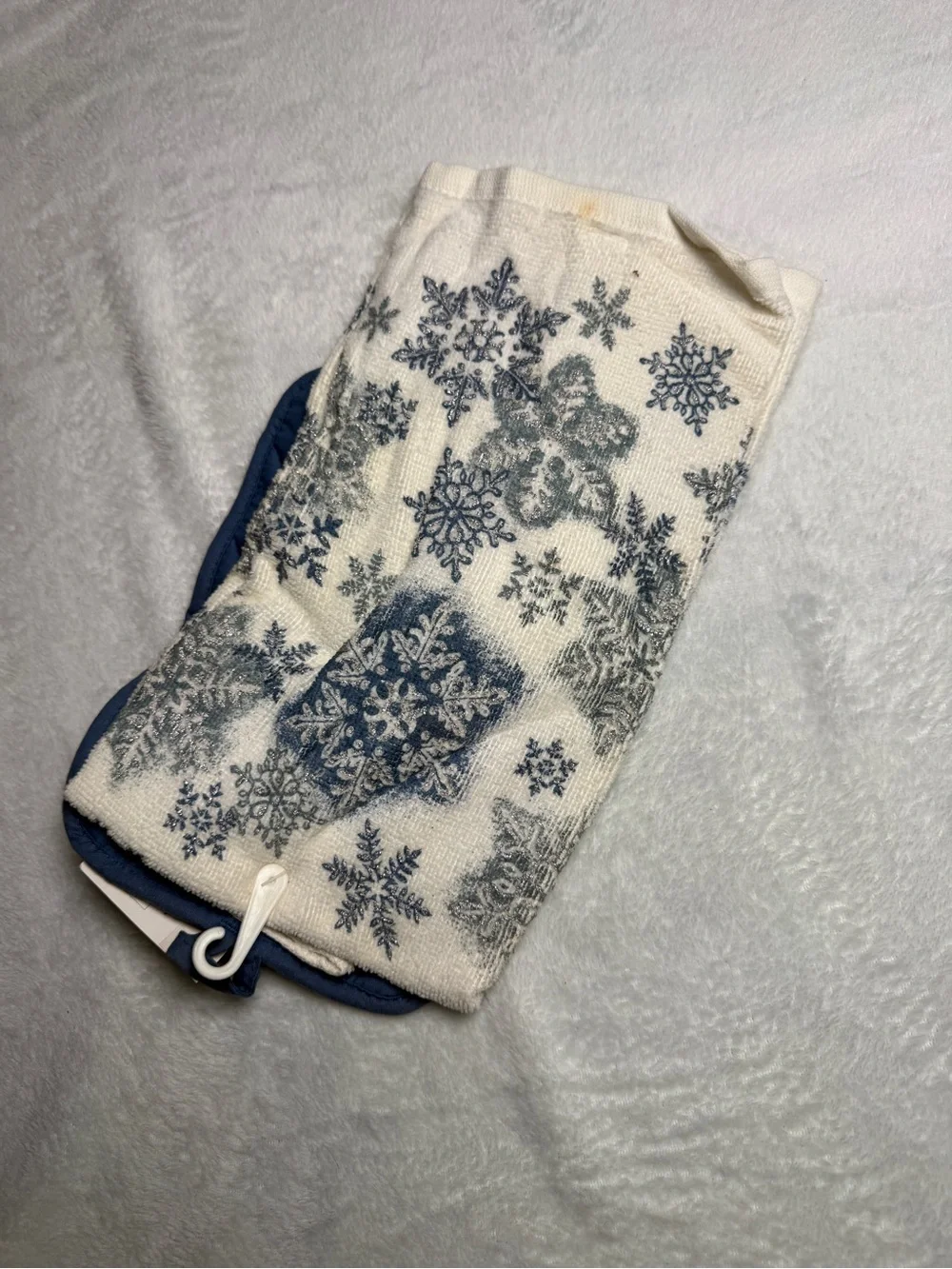 Trim A Home Vintage Blue Snowflake Christmas Kitchen Towel Pot Holder Set NWT